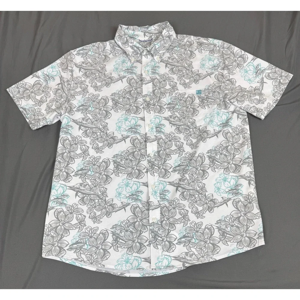 Lot of 2 Huk Fishing Shirts Mens Large Short Sleeve Button Down Floral Tropical - Picture 12 of 16